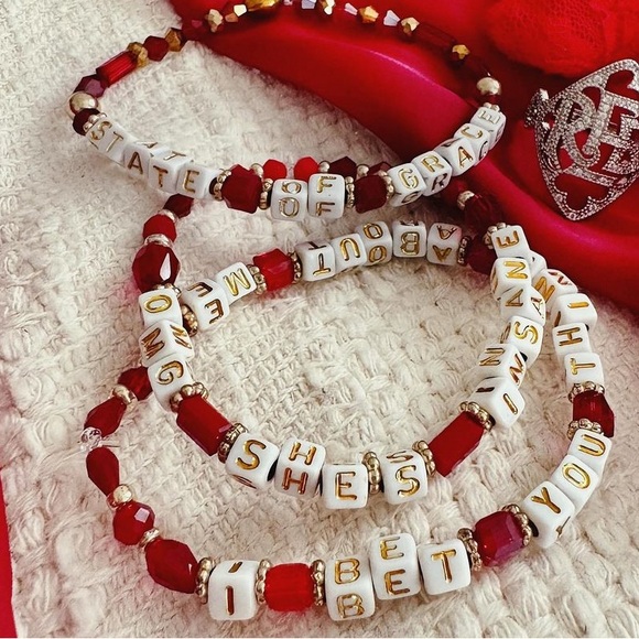 Red Taylor swift tiny letter bracelet set I bet you think about me confetti eras - Picture 3 of 8